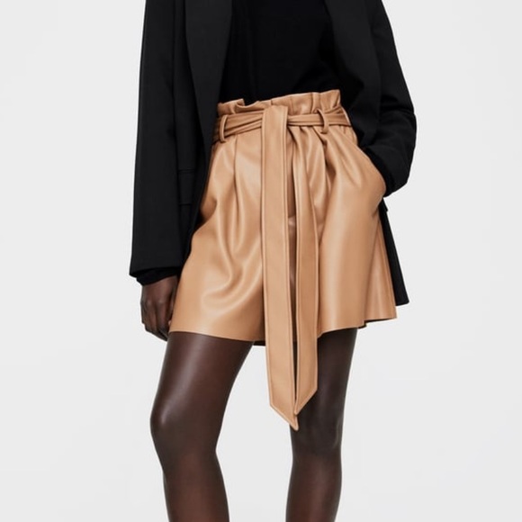 Zara brown leather shorts